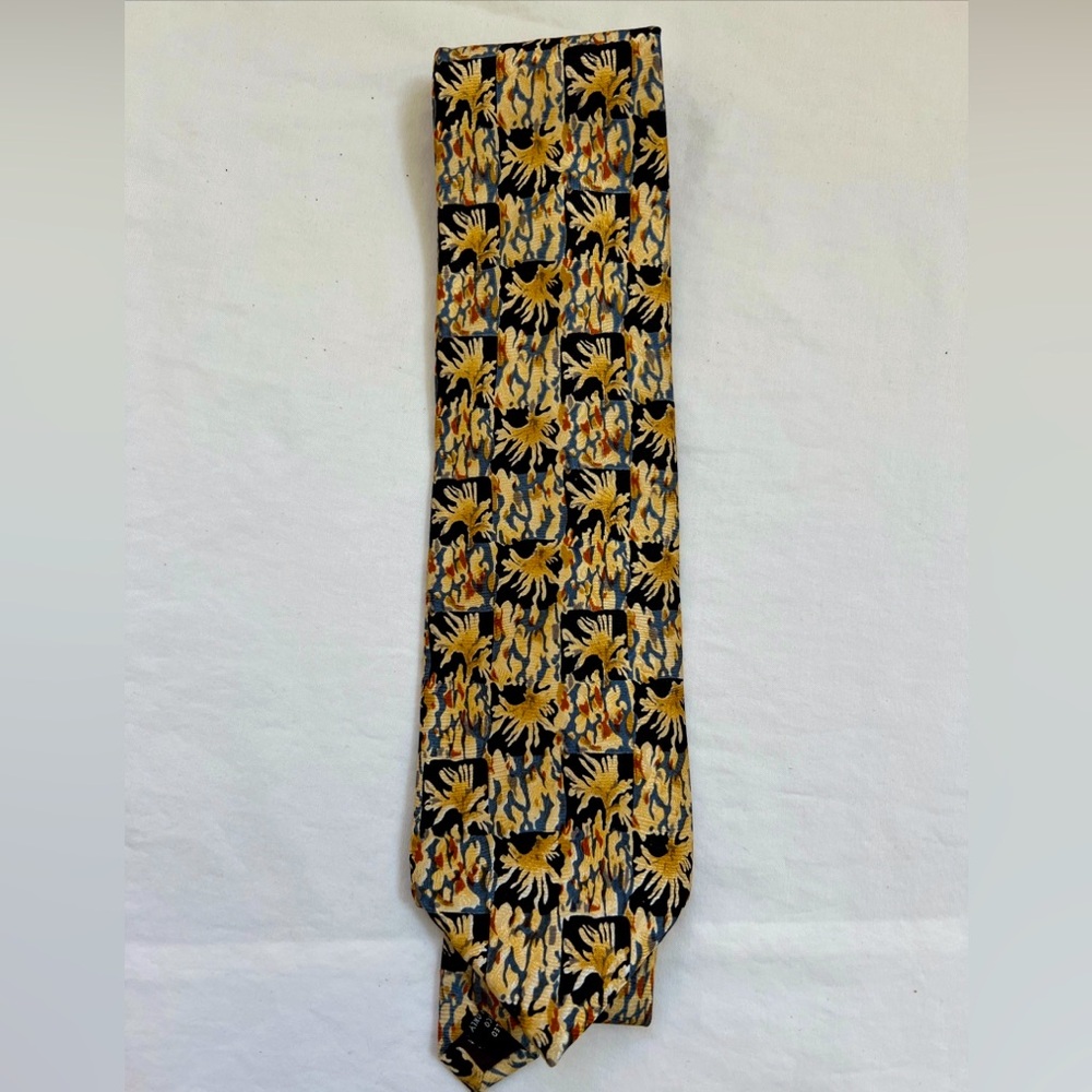 Jerry Garcia Necktie Grateful Dead 100% Silk Trees Palms Black Cream Blue 56"